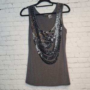 Linq Sequined Gray Tank Top S